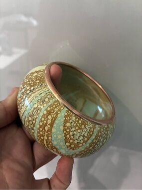 Vintage chunky metal and brass ocean inspired bangle  - Mint, tan and Gold